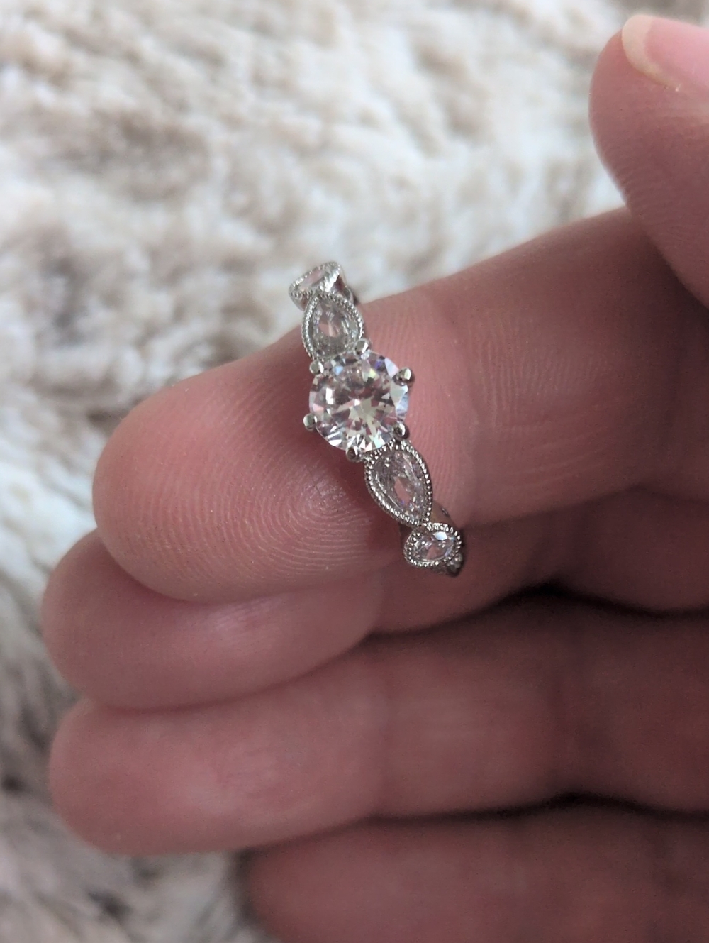 Silver Vintage-Style White Crystal Engagement Ring
